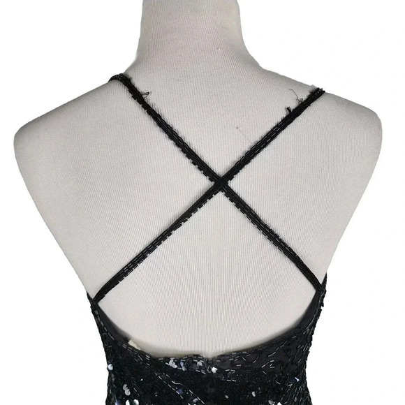 Vintage Black Tie By He-Ro Silk Beaded Sequin Evening Cocktail Dress Size 10 - Picture 12 of 16